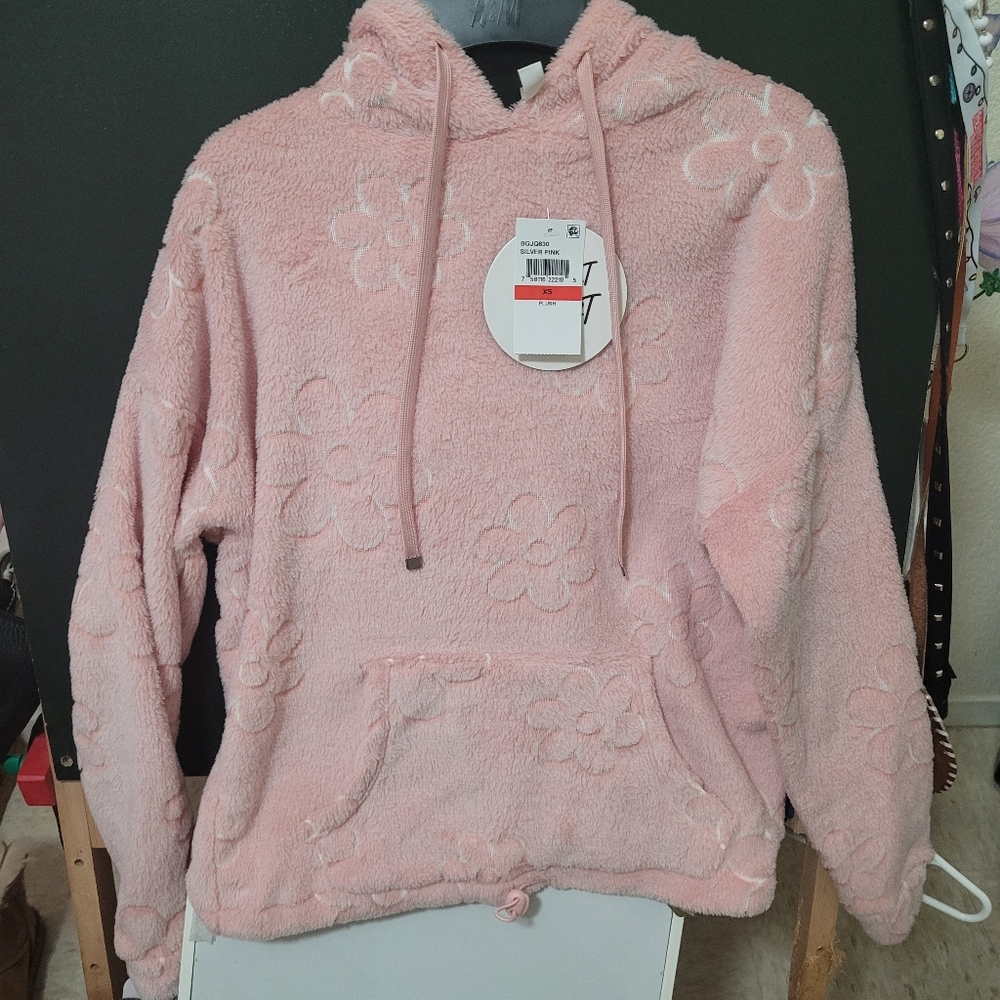 juniors fuzzy pink flower hoodie